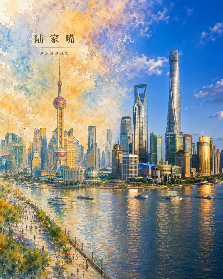Watercolor Shanghai City Poster